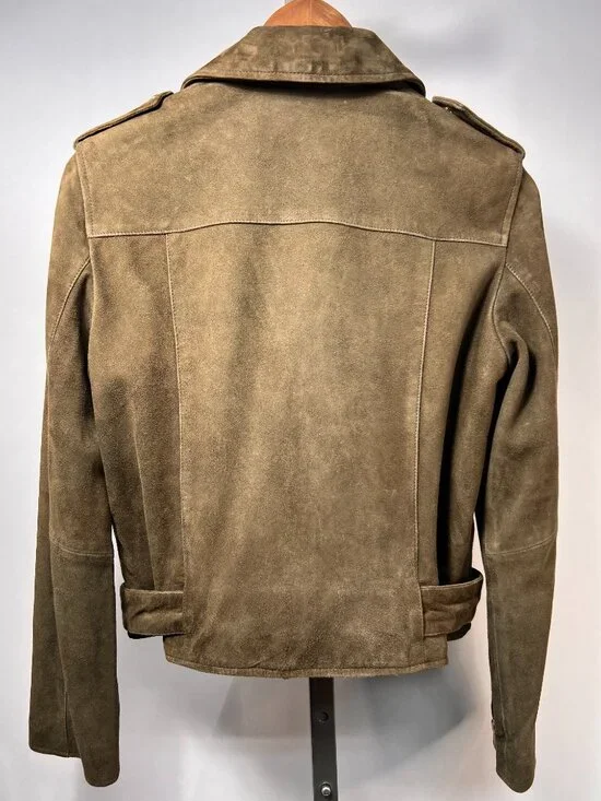 ALL SAINTS Olive Suede Balfern Biker Jacket size 6 - Picture 3 of 8